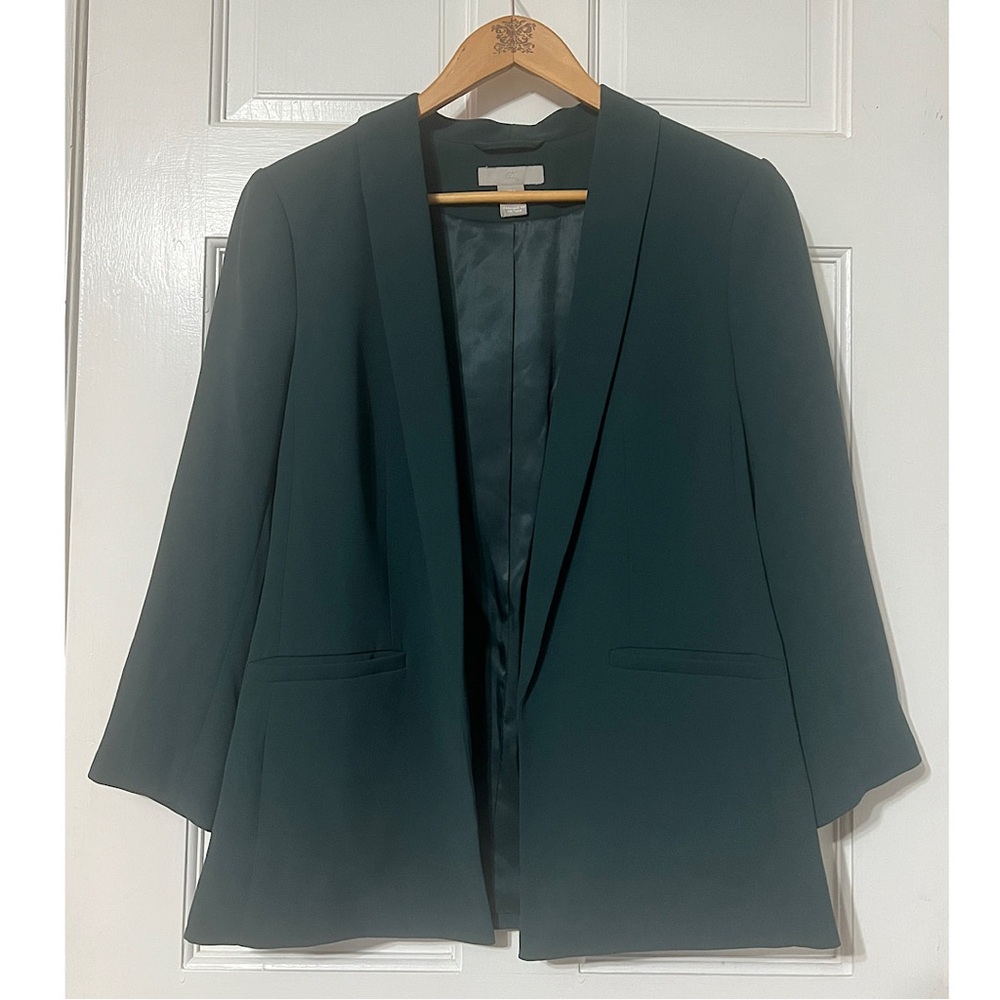 H&M Dark Green Blazer with Notched Lapels and 3/4 Sleeves